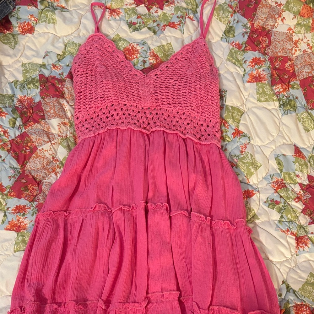 Pink Crochet Summer Dress Size Small